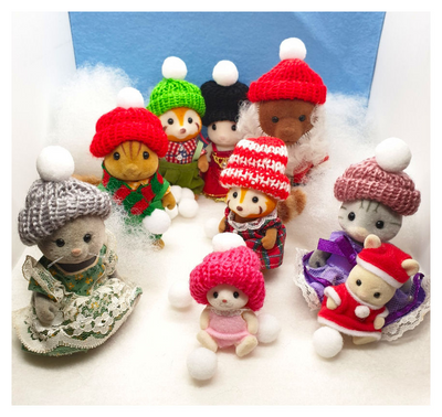 Miniature Knitted Wooly Hat, Scarf,Fit Sylvanian Families, Doll
