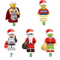 christmas lego mini figures, mrs claus, stormtrooper, the grinch, nightmare before christmas