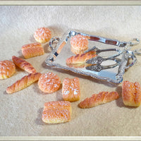 Miniature Dollhouse Food,Tiny Bread,Rolls,Baguettes,Silver Serving Tray